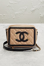 FWRD Renew Chanel Filigree Chain Vanity Clutch in Beige, view 2, click to view large image.