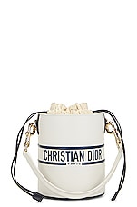 FWRD Renew Dior Leather Vibe Bucket Bag in White, view 1, click to view large image.