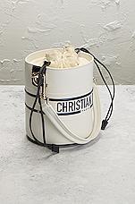 FWRD Renew Dior Leather Vibe Bucket Bag in White, view 4, click to view large image.