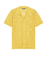 Frescobol Carioca Raul Crochet Cardigan Shirt in Lemon, view 1, click to view large image.