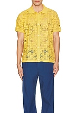 Frescobol Carioca Raul Crochet Cardigan Shirt in Lemon, view 3, click to view large image.