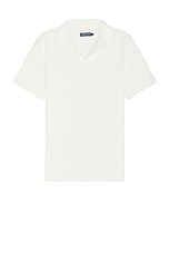 Frescobol Carioca Faustino Terry Cotton Blend Short Sleeve Polo in Ivory, view 1, click to view large image.