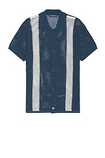 Frescobol Carioca Castillo Short Sleeve Crochet Cardigan in Perennial Blue, view 1, click to view large image.