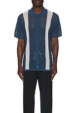 Frescobol Carioca Castillo Short Sleeve Crochet Cardigan in Perennial Blue, view 3, click to view large image.