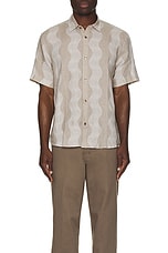 Frescobol Carioca Castro Cabana Stripe Linen Classic Shirt in Truffle, view 4, click to view large image.