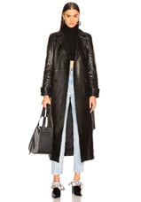 FRAME for FWRD Leather Trench Coat in Noir | FWRD