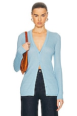 Gabriela Hearst Emma Pointelle Cardigan in Mineral Blue, view 1, click to view large image.