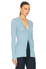 Gabriela Hearst Emma Pointelle Cardigan in Mineral Blue, view 2, click to view large image.