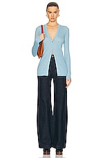 Gabriela Hearst Emma Pointelle Cardigan in Mineral Blue, view 4, click to view large image.