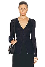 Gabriela Hearst Emma Pointelle Cardigan in Dark Navy, view 1, click to view large image.