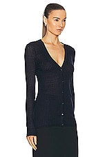 Gabriela Hearst Emma Pointelle Cardigan in Dark Navy, view 2, click to view large image.