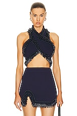 Cult Gaia Clara Halter Knit Top in Evening Blue, view 1, click to view large image.