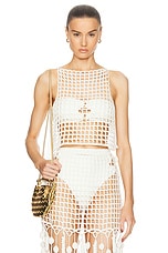 Cult Gaia Mochni Crochet Cover Up Top in Off White, view 1, click to view large image.
