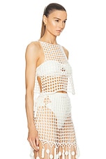 Cult Gaia Mochni Crochet Cover Up Top in Off White, view 2, click to view large image.