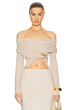 Cult Gaia Nicia Long Sleeve Knit Top in Champagne Melange, view 1, click to view large image.