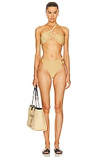 Cult Gaia Charmaine High Waisted Bikini Bottom in Champagne, view 5, click to view large image.