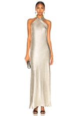GALVAN Satin Pandora Dress in Platinum, view 1, click to view large image.