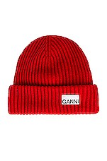 Ganni Rib Knit Beanie in High Risk Red | FWRD