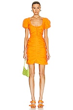Ganni Cotton Poplin Mini Dress in Vibrant Orange, view 1, click to view large image.