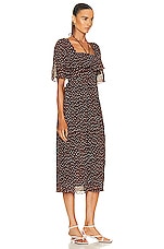 Ganni Pleated Georgette Midi Smock Dress in Rocky Road, view 2, click to view large image.
