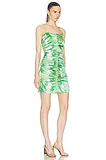 Ganni Silk Stretch Mini Dress in Lily Green, view 2, click to view large image.