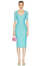 Ganni Stretch Lace Ruched Midi Dress in Blue Curacao, view 1, click to view large image.