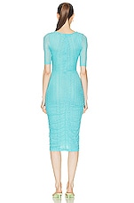 Ganni Stretch Lace Ruched Midi Dress in Blue Curacao, view 3, click to view large image.