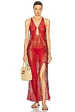 Ganni Mesh Lace Long Dress in Racing Red, view 1, click to view large image.