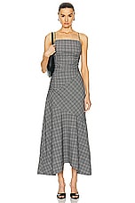 Ganni Check Mix Ruched Long Slip Dress in Frost Gray, view 1, click to view large image.
