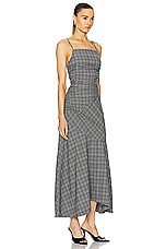 Ganni Check Mix Ruched Long Slip Dress in Frost Gray, view 2, click to view large image.