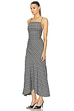Ganni Check Mix Ruched Long Slip Dress in Frost Gray, view 3, click to view large image.
