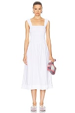 Ganni Midi Smock Dress in Bright White, view 1, click to view large image.