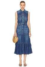 Ganni Long Denim Dress in Mid Blue Vintage, view 1, click to view large image.