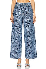 Ganni Jacquard Denim Wide Pants in Mid Blue Stone, view 1, click to view large image.