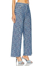 Ganni Jacquard Denim Wide Pants in Mid Blue Stone, view 2, click to view large image.