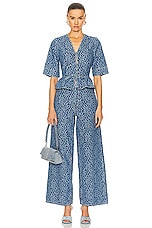 Ganni Jacquard Denim Wide Pants in Mid Blue Stone, view 4, click to view large image.