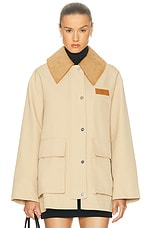GANNI ベージュ レザーシャツジャケット Ganni Twill Barn Jacket in Pale Khaki | FWRD