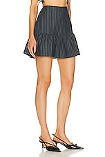 Ganni Stretch Stripe Flounce Mini Skirt in Gray Pinstripe, view 2, click to view large image.