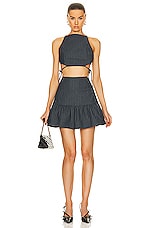 Ganni Stretch Stripe Flounce Mini Skirt in Gray Pinstripe, view 4, click to view large image.