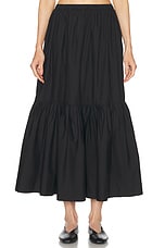 Ganni Poplin Maxi Flounce Skirt in Black, view 1, click to view large image.