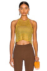 Ganni Metallic Crochet Top in Gold | FWRD