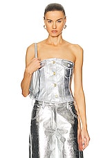 Ganni Foil Denim Corsage in Bright White, view 1, click to view large image.