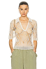 Ganni Lace Short Sleeve Polo Top in Egret, view 1, click to view large image.