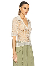 Ganni Lace Short Sleeve Polo Top in Egret, view 2, click to view large image.