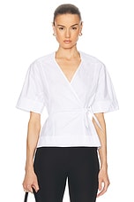 Ganni Poplin Wrap Blouse in Bright White, view 1, click to view large image.
