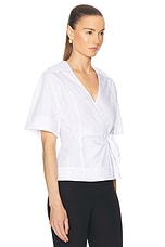 Ganni Poplin Wrap Blouse in Bright White, view 2, click to view large image.