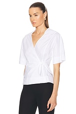 Ganni Poplin Wrap Blouse in Bright White, view 3, click to view large image.