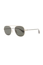 Garrett Leight Van Buren II Sun Sunglasses in Silver-Sea Grey/ Flat Pure Blue Smoke, view 2, click to view large image.