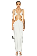 Grace Ling Square Lower Back Plate Pillar Drape Skirt in Ivory, view 2, click to view large image.