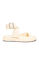 GIA BORGHINI x RHW Toe Ring Wrap Canvas Flat Sandal in Cream, view 1, click to view large image.